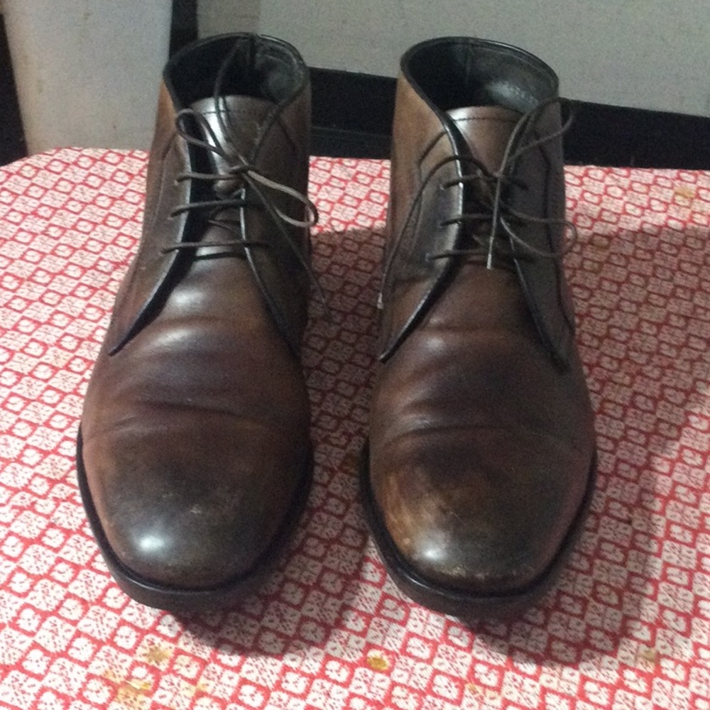 John Varvatos Brown Leather Chukka Boots
